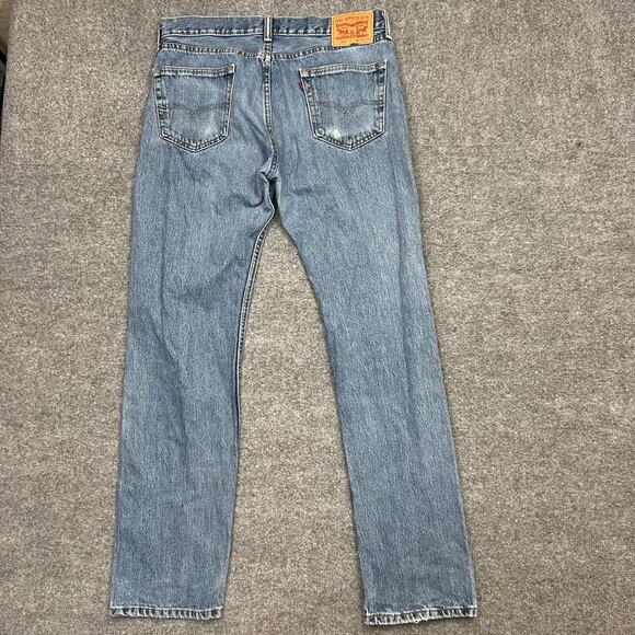 Levis 505 Jeans Mens 34x34 Blue Denim 5-Pocket Mid Rise Straight Leg Zip Fly - Picture 2 of 14